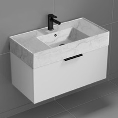 Floating Bathroom Vanity, Modern, 32 inch, Marble Style Sink